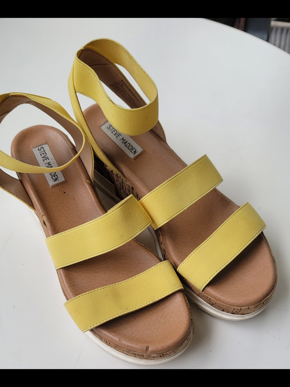Steve Madden Yellow Elastic Strap Wedge Sandals